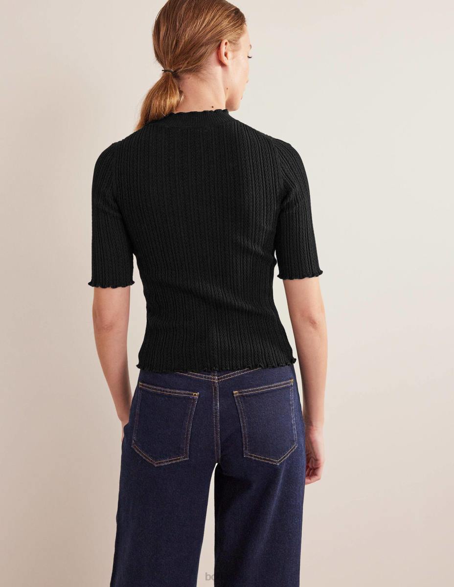 облекло Boden оребрена горна част с високо деколте черен Жени LL681474