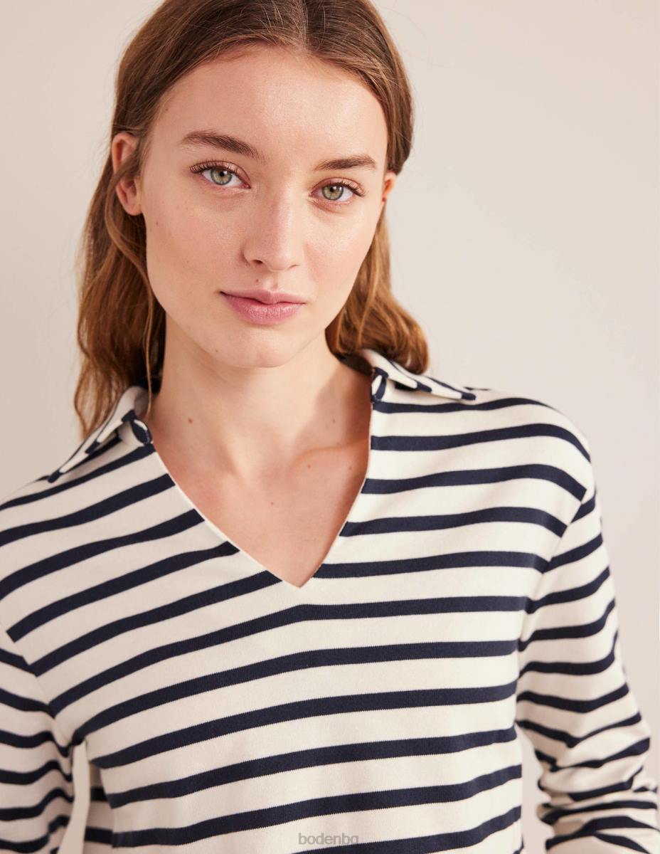 облекло Boden врязана яка ивица отгоре слонова кост/морско синьо райе Жени LL681482