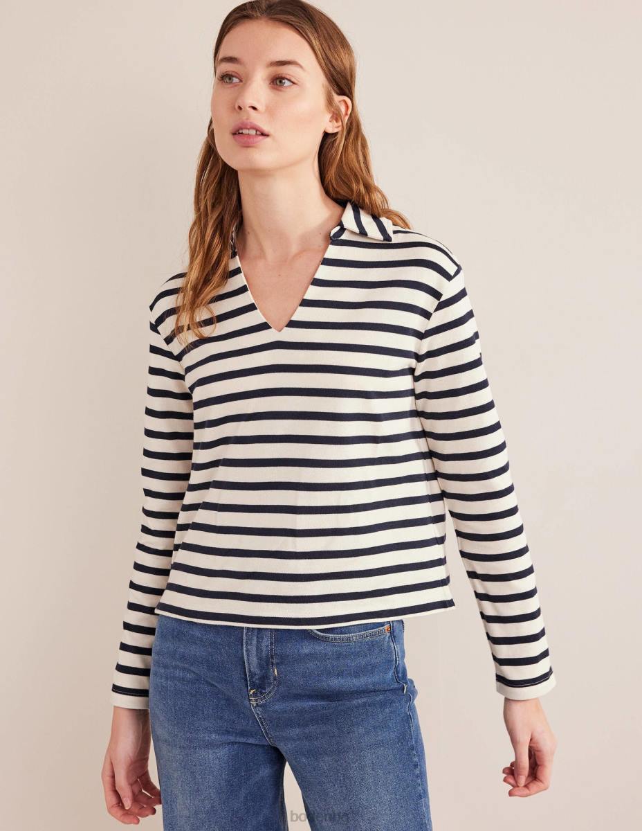 облекло Boden врязана яка ивица отгоре слонова кост/морско синьо райе Жени LL681482