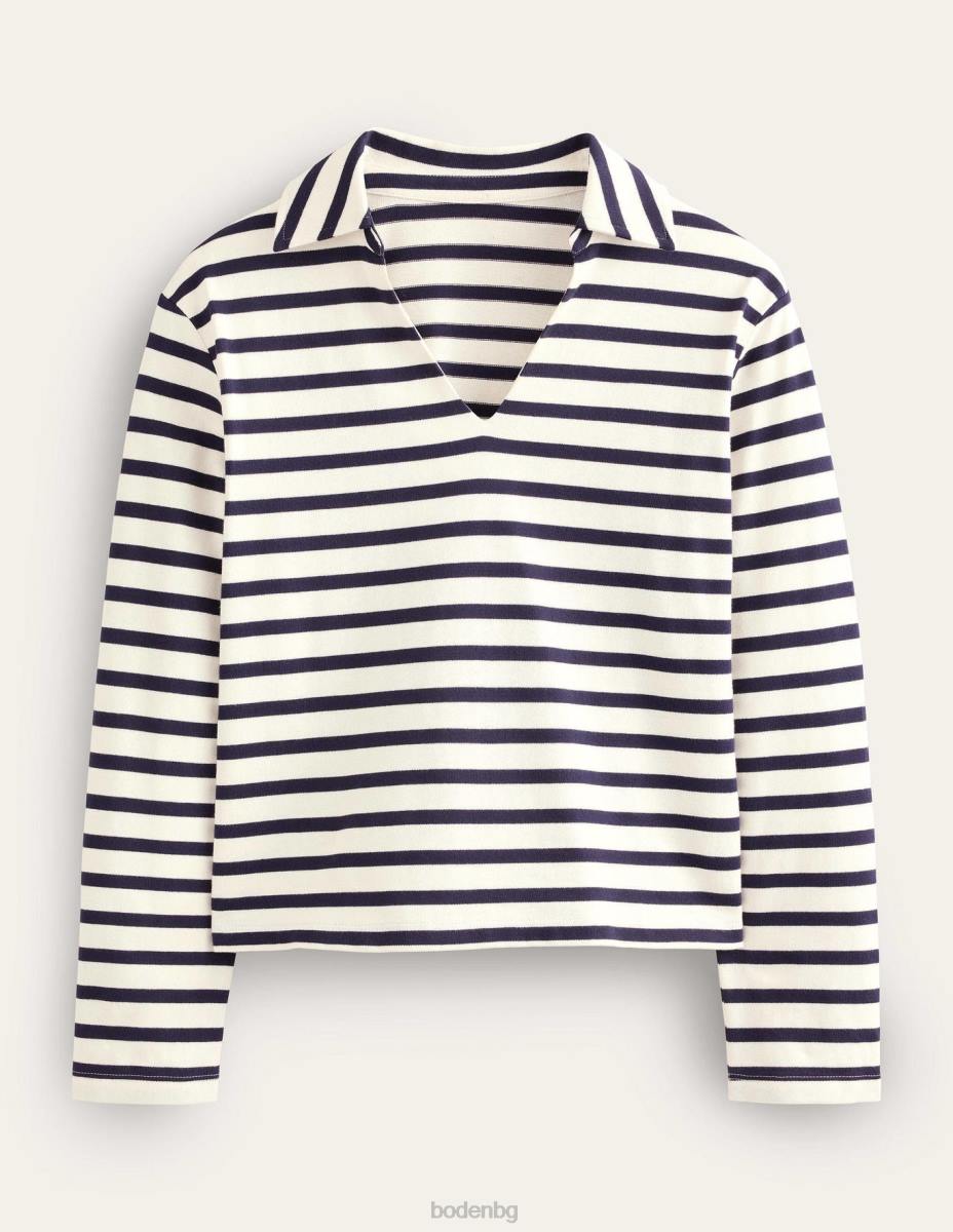 облекло Boden врязана яка ивица отгоре слонова кост/морско синьо райе Жени LL681482