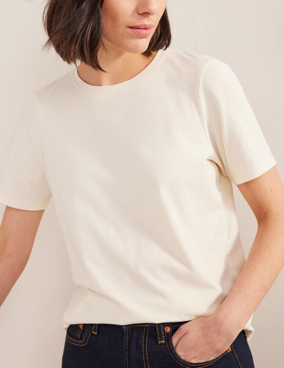 облекло Boden растително боядисана тениска на екипажа бледо жълт Жени LL681484