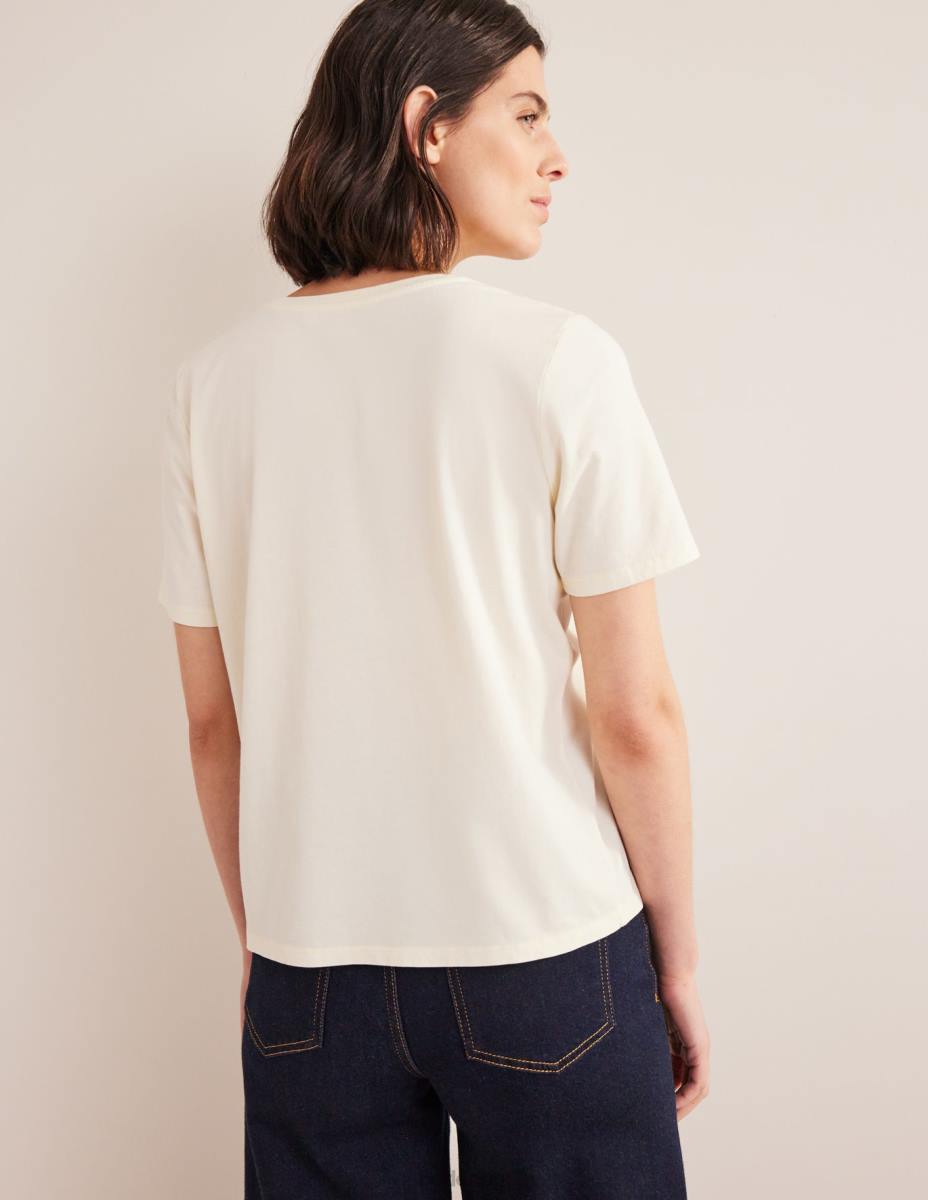 облекло Boden растително боядисана тениска на екипажа бледо жълт Жени LL681484