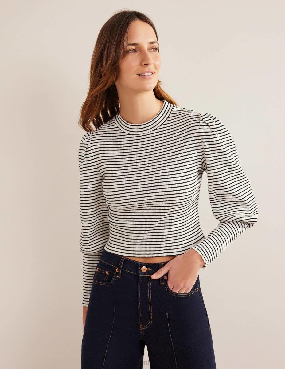 облекло Boden детайл на ръкава оребрена горна част слонова кост/черно Жени LL681493