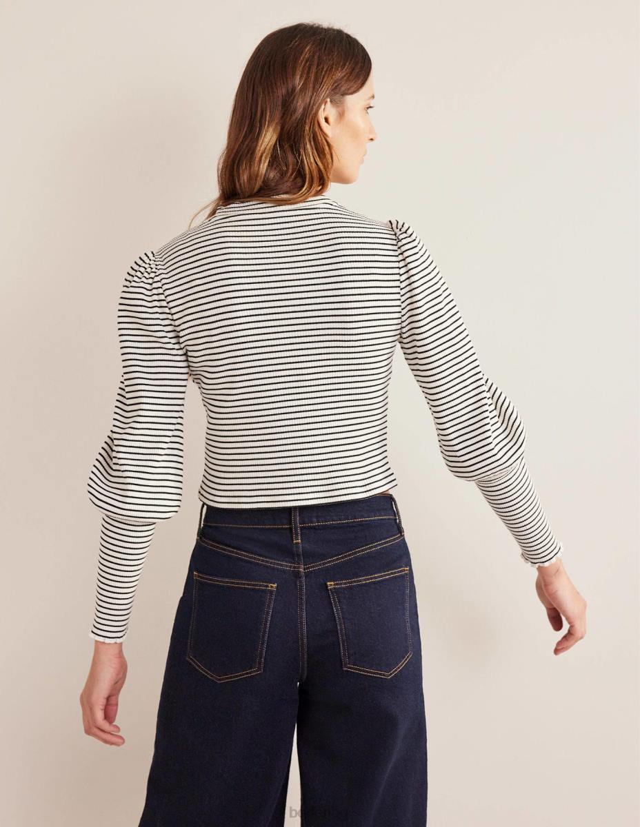 облекло Boden детайл на ръкава оребрена горна част слонова кост/черно Жени LL681493