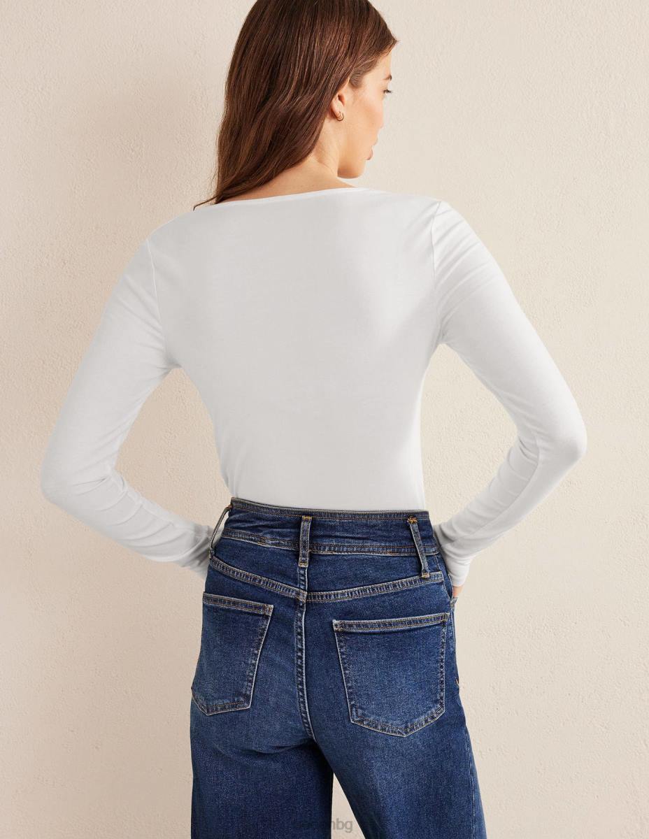 облекло Boden двуслойна горна част с деколте бяло Жени LL68149