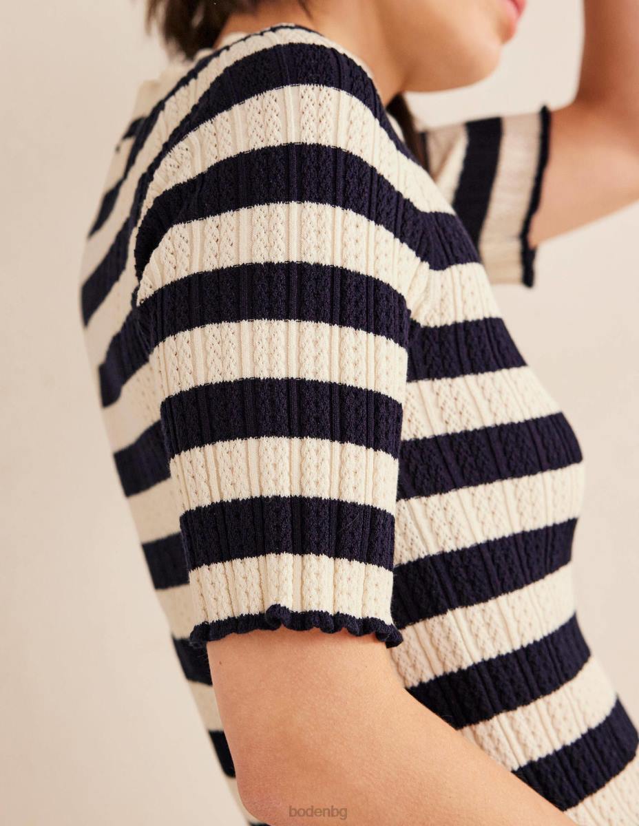 облекло Boden оребрена горна част с високо деколте морскосиньо и слонова кост Жени LL681503