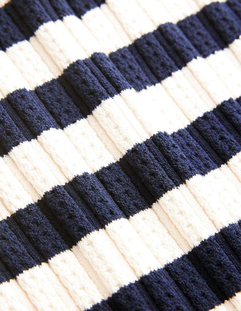 облекло Boden оребрена горна част с високо деколте морскосиньо и слонова кост Жени LL681503