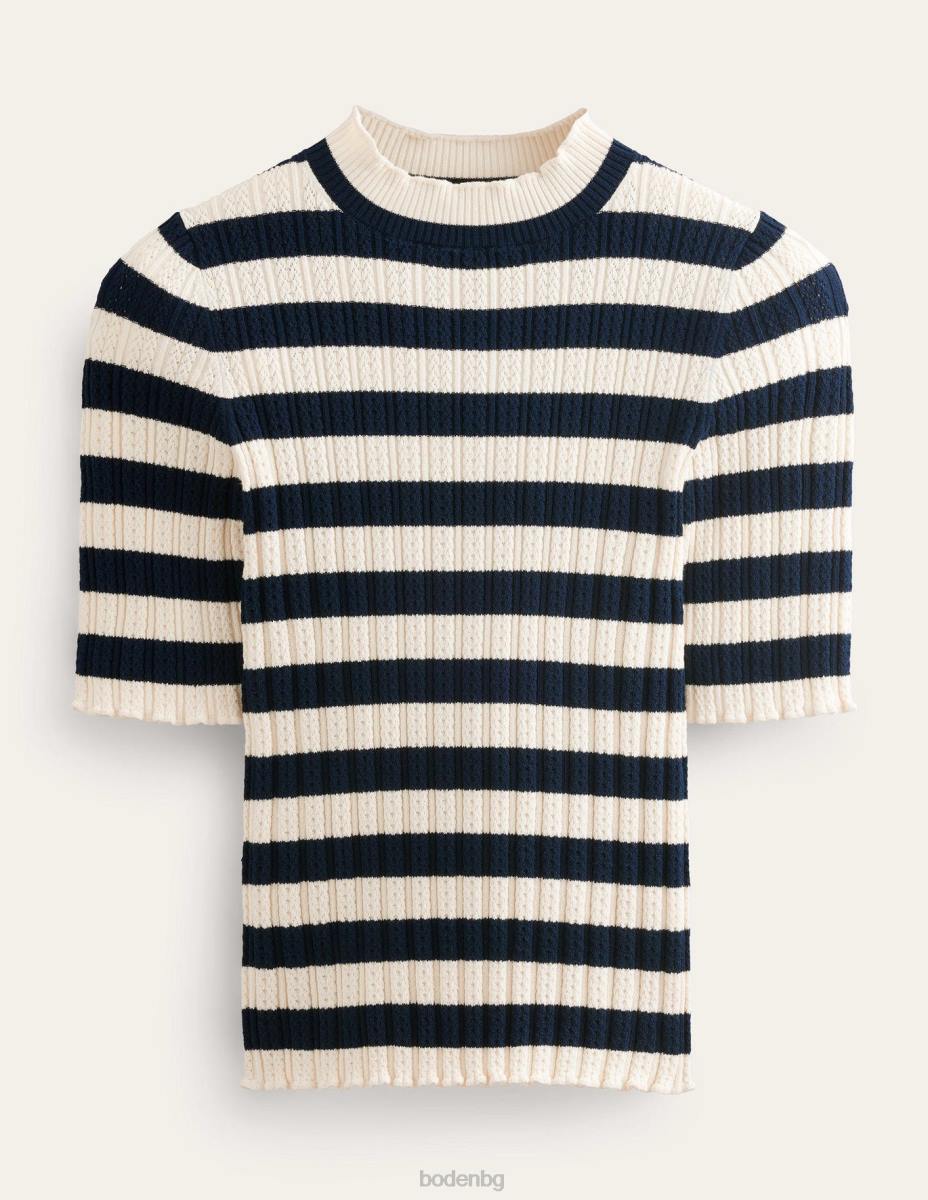 облекло Boden оребрена горна част с високо деколте морскосиньо и слонова кост Жени LL681503