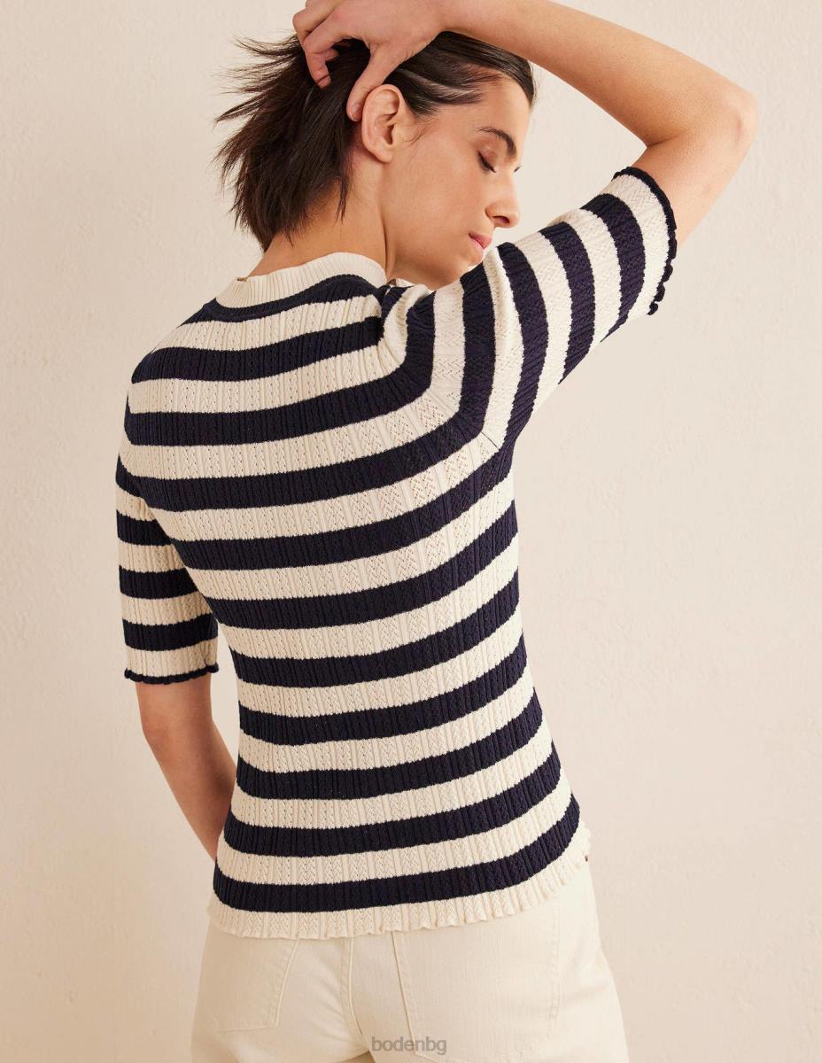 облекло Boden оребрена горна част с високо деколте морскосиньо и слонова кост Жени LL681503