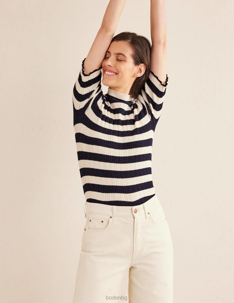 облекло Boden оребрена горна част с високо деколте морскосиньо и слонова кост Жени LL681503