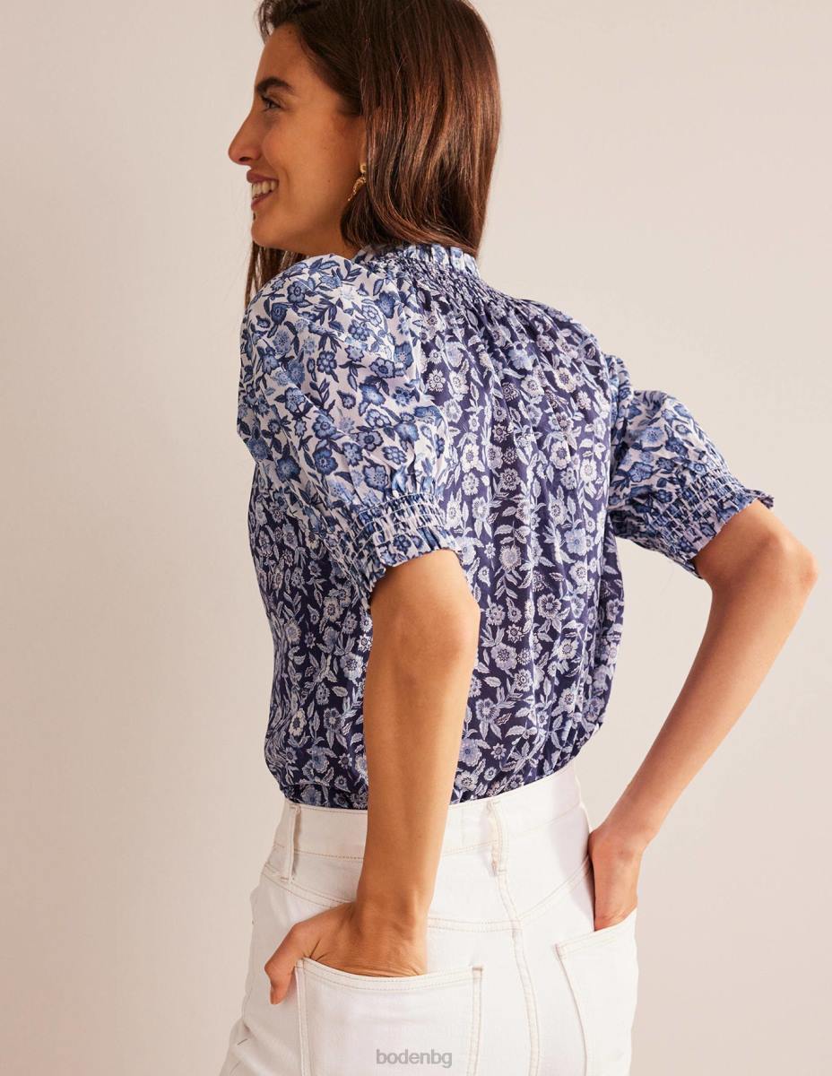 облекло Boden ремикс памук топ порцеланово синьо и теменуга Жени LL68151