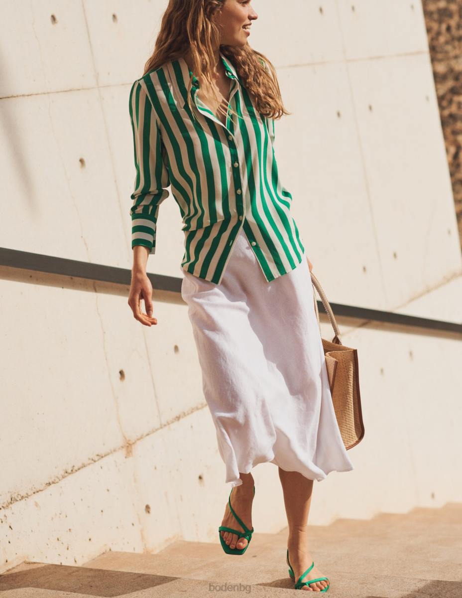 облекло Boden копринена риза наситено изумрудено и слонова кост ивица Жени LL68152