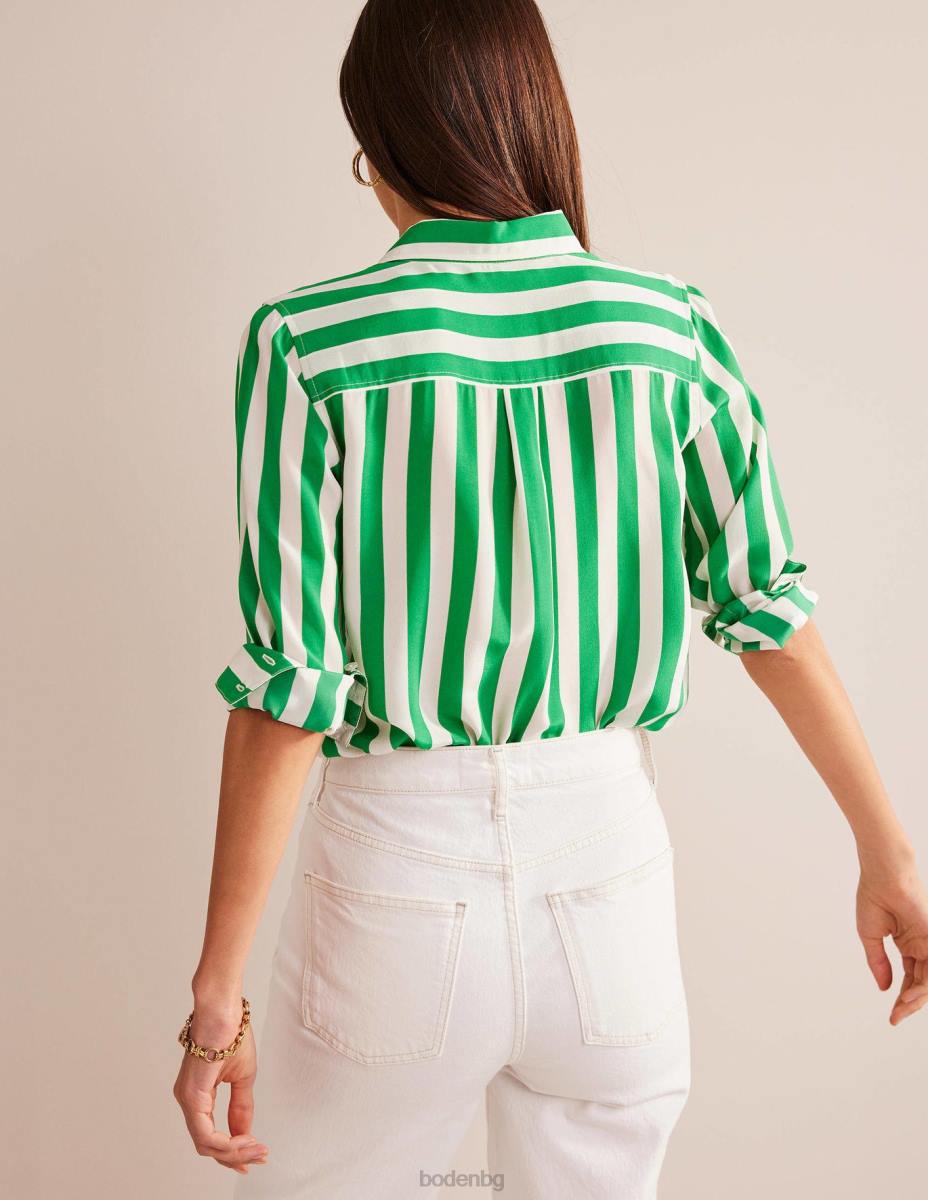 облекло Boden копринена риза наситено изумрудено и слонова кост ивица Жени LL68152