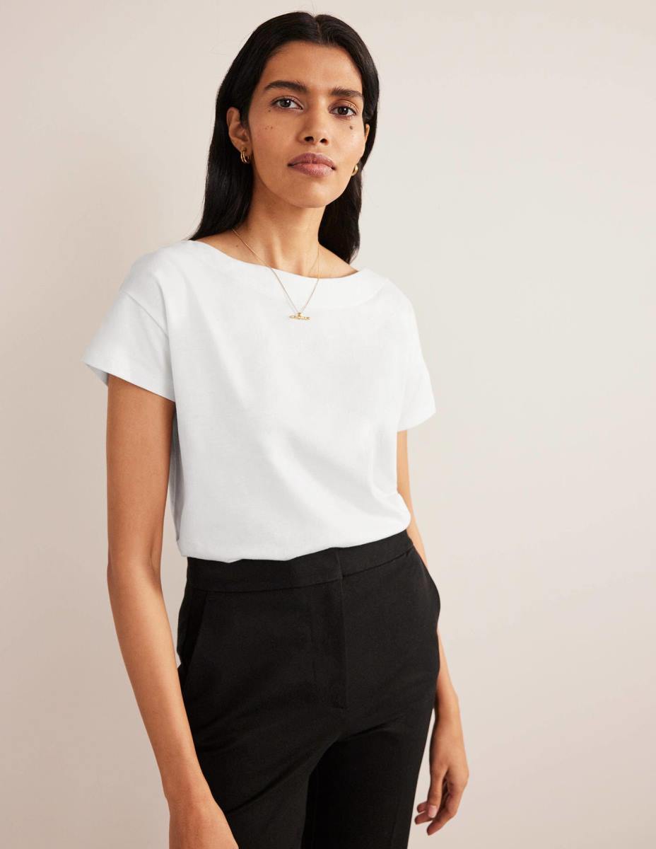 облекло Boden супер мека тениска с деколте бяло Жени LL68153