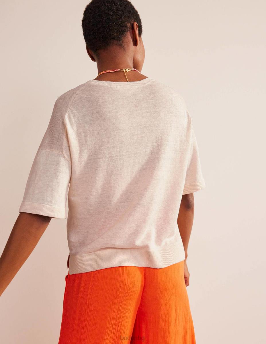 облекло Boden плетена ленена тениска топла слонова кост Жени LL681531