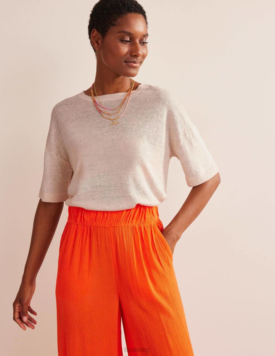 облекло Boden плетена ленена тениска топла слонова кост Жени LL681531