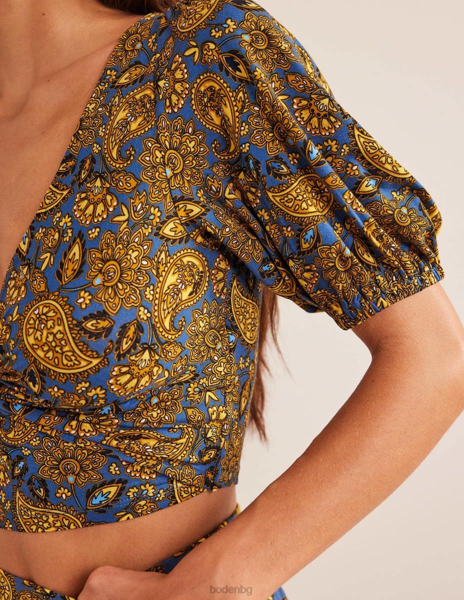 облекло Boden изрязана горна част с усукване събиране на злато и пейсли тераса Жени LL681535