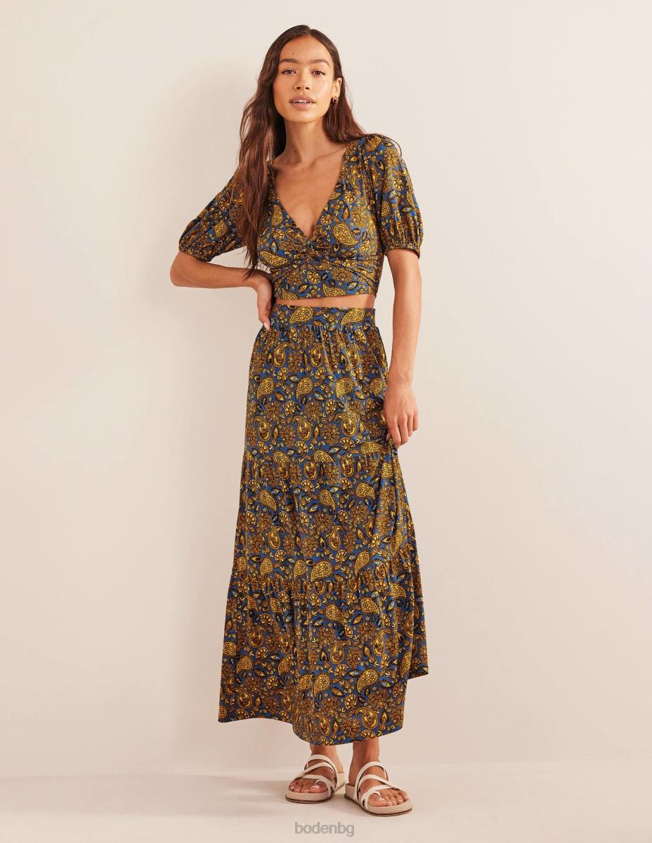 облекло Boden изрязана горна част с усукване събиране на злато и пейсли тераса Жени LL681535