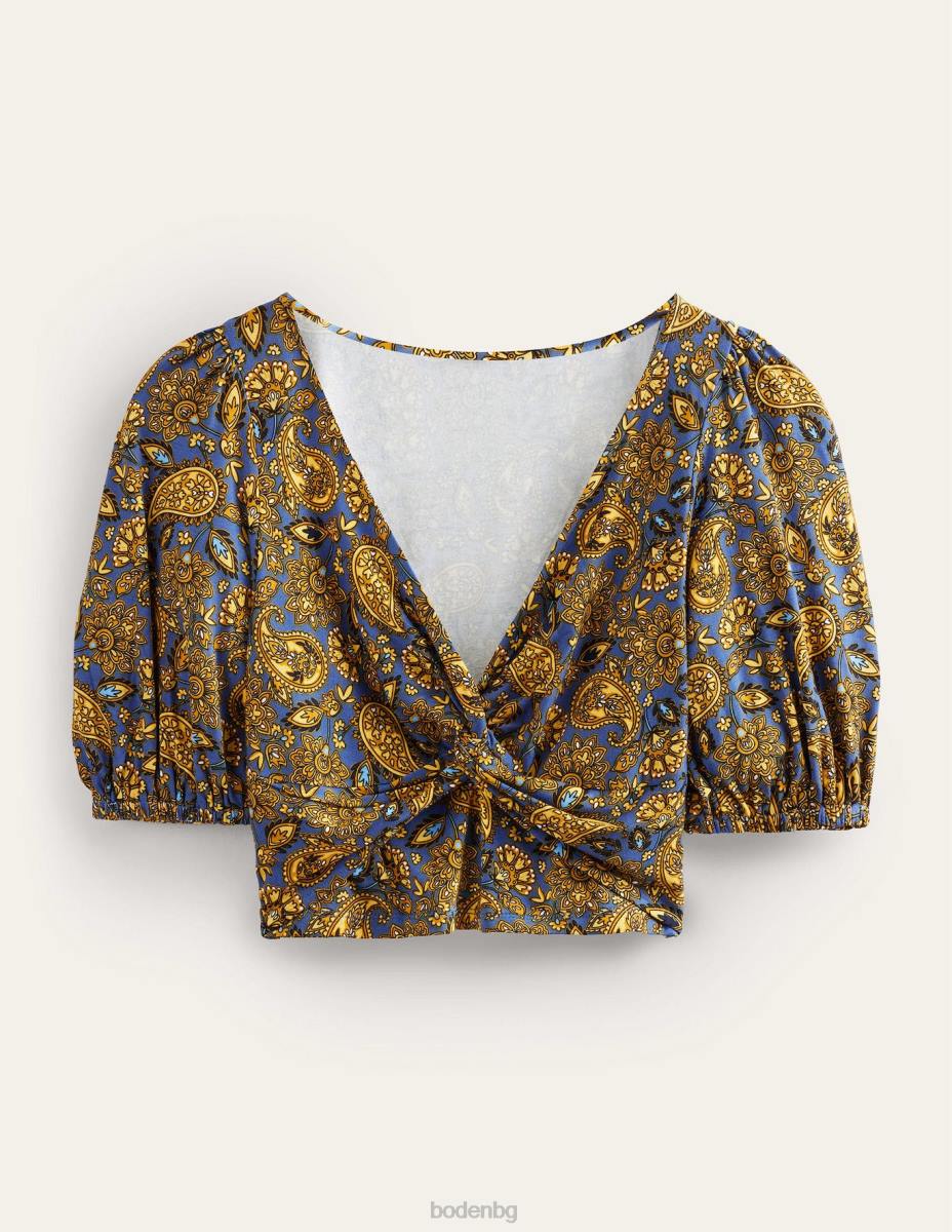 облекло Boden изрязана горна част с усукване събиране на злато и пейсли тераса Жени LL681535