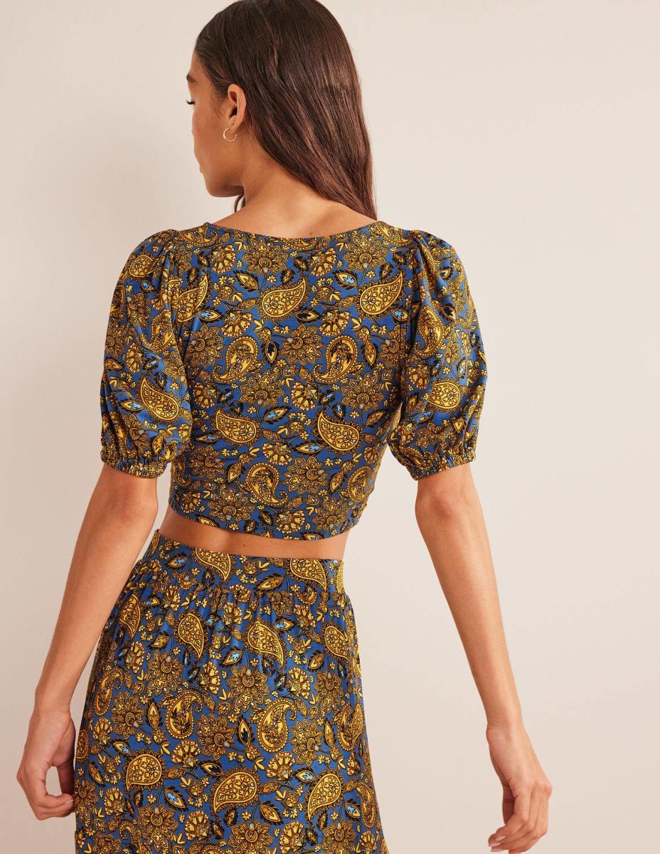 облекло Boden изрязана горна част с усукване събиране на злато и пейсли тераса Жени LL681535