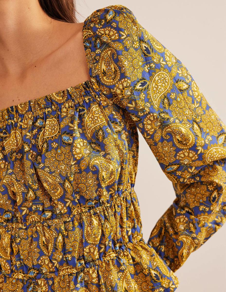 облекло Boden горна част с пеплум с набрана талия събиране на злато и пейсли тераса Жени LL681536