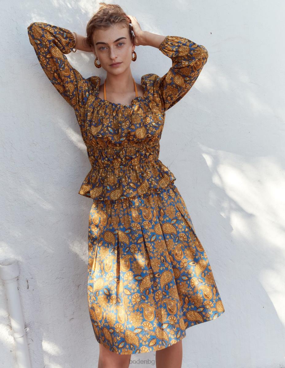 облекло Boden горна част с пеплум с набрана талия събиране на злато и пейсли тераса Жени LL681536