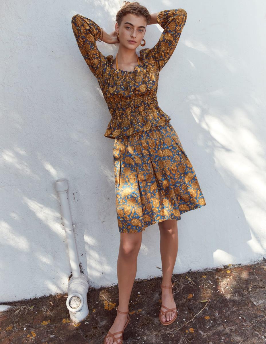 облекло Boden горна част с пеплум с набрана талия събиране на злато и пейсли тераса Жени LL681536