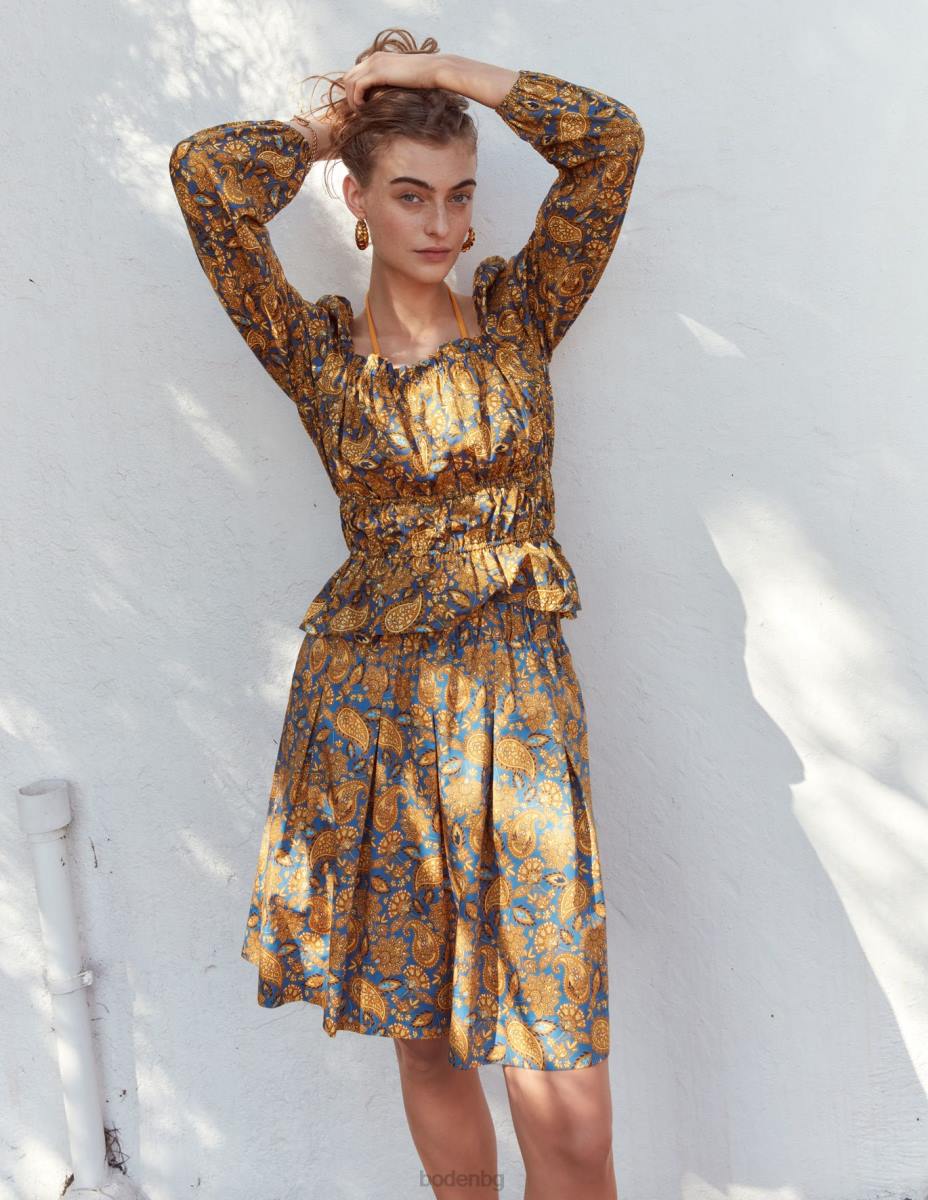 облекло Boden горна част с пеплум с набрана талия събиране на злато и пейсли тераса Жени LL681536