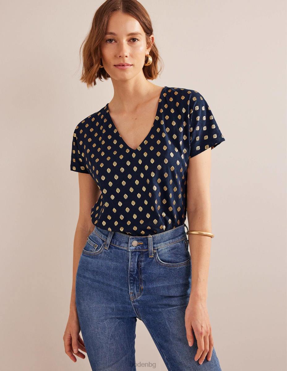 облекло Boden горна част от трико със завързване френски флот и спокоен лист Жени LL681537