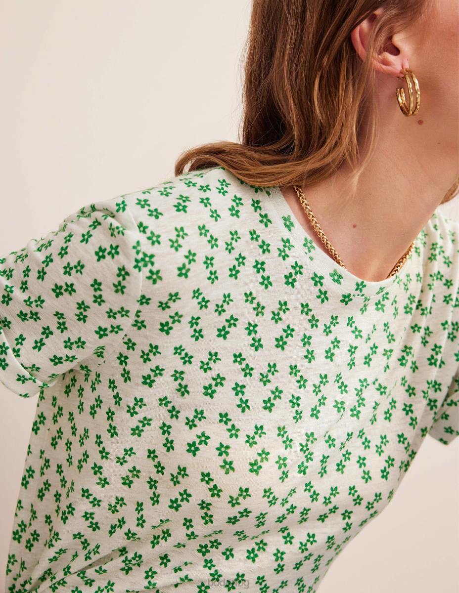 облекло Boden ленена тениска с щампа слонова кост и дитси Жени LL681541