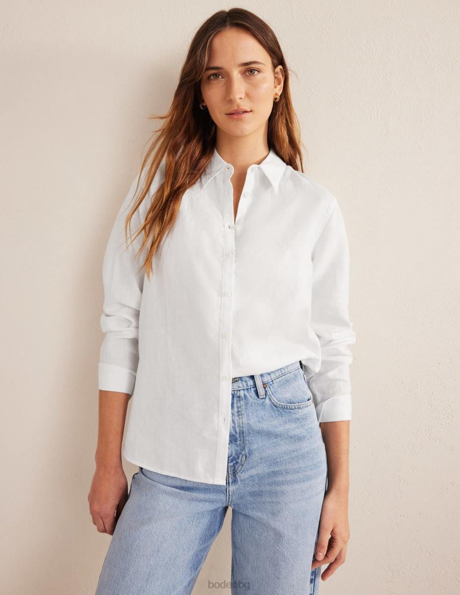 облекло Boden нова ленена риза бяло Жени LL68155