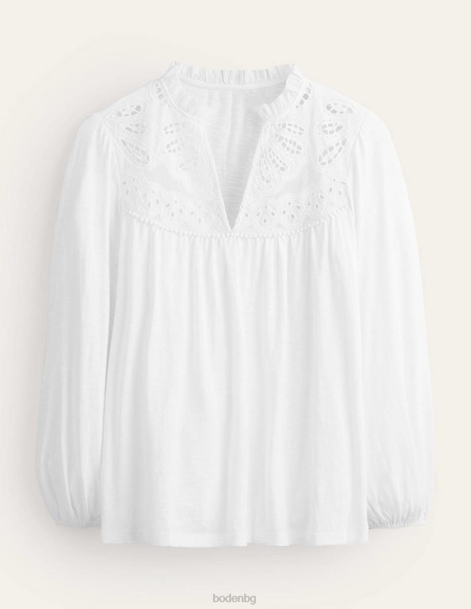 облекло Boden изрязан работен хомот текстуриран горнище бяло Жени LL681563