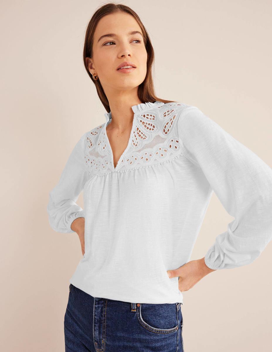 облекло Boden изрязан работен хомот текстуриран горнище бяло Жени LL681563