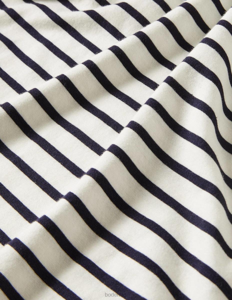 облекло Boden супер мека тениска с деколте слонова кост/морско синьо райе Жени LL68156