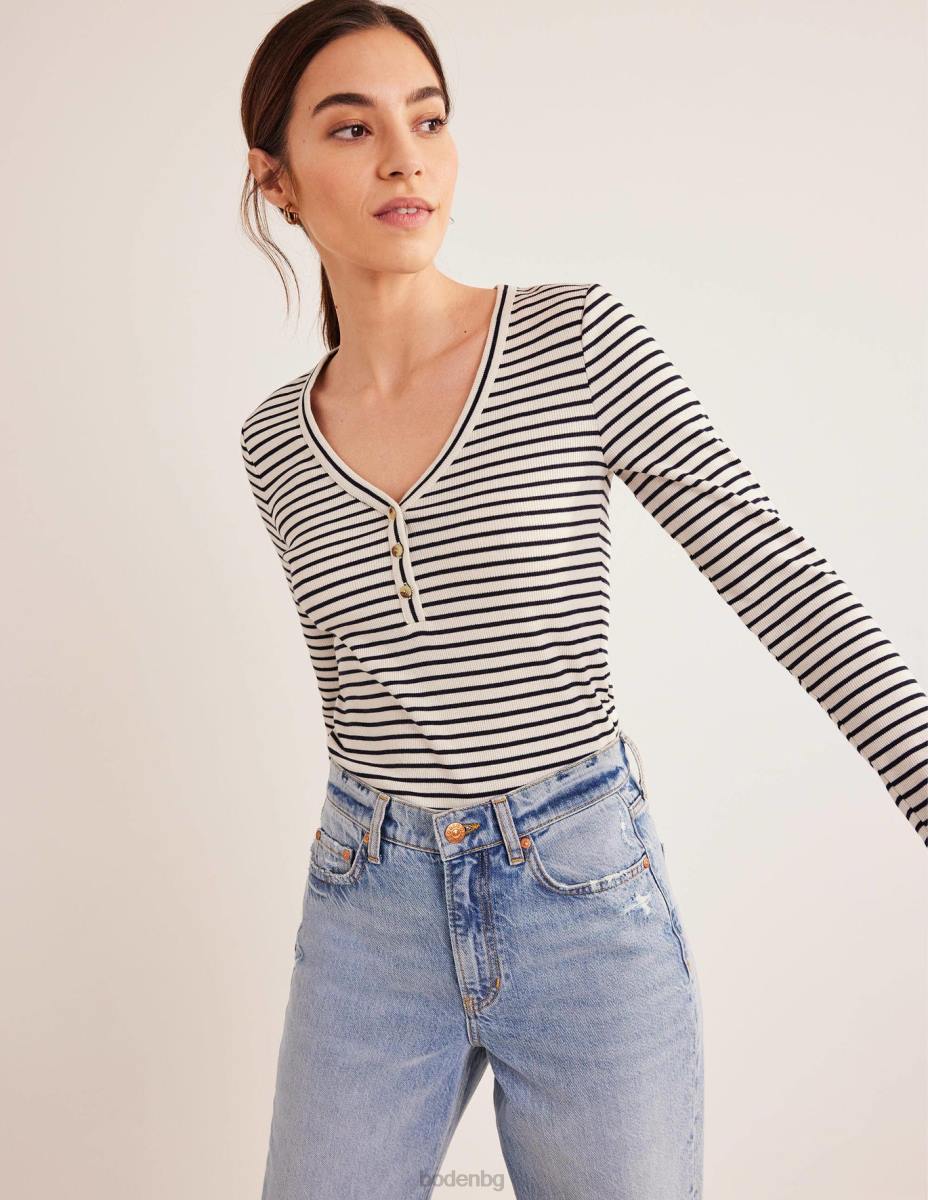 облекло Boden ивица, оребрена, вталена хълм слонова кост/морско синьо райе Жени LL681571