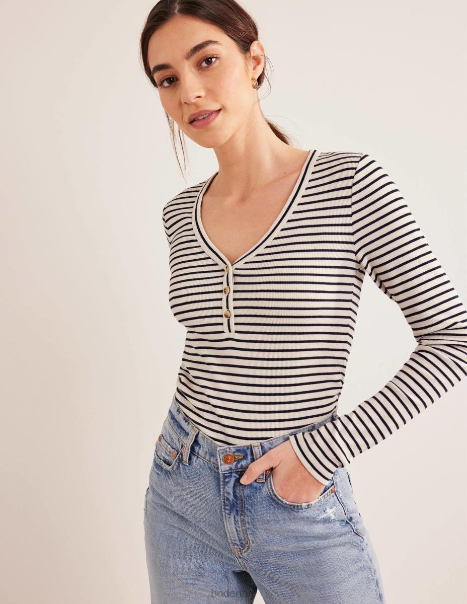 облекло Boden ивица, оребрена, вталена хълм слонова кост/морско синьо райе Жени LL681571