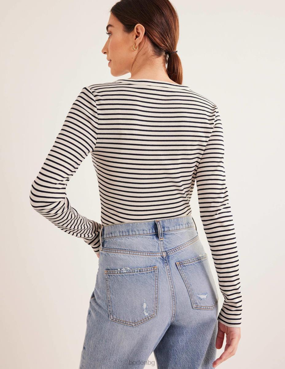 облекло Boden ивица, оребрена, вталена хълм слонова кост/морско синьо райе Жени LL681571