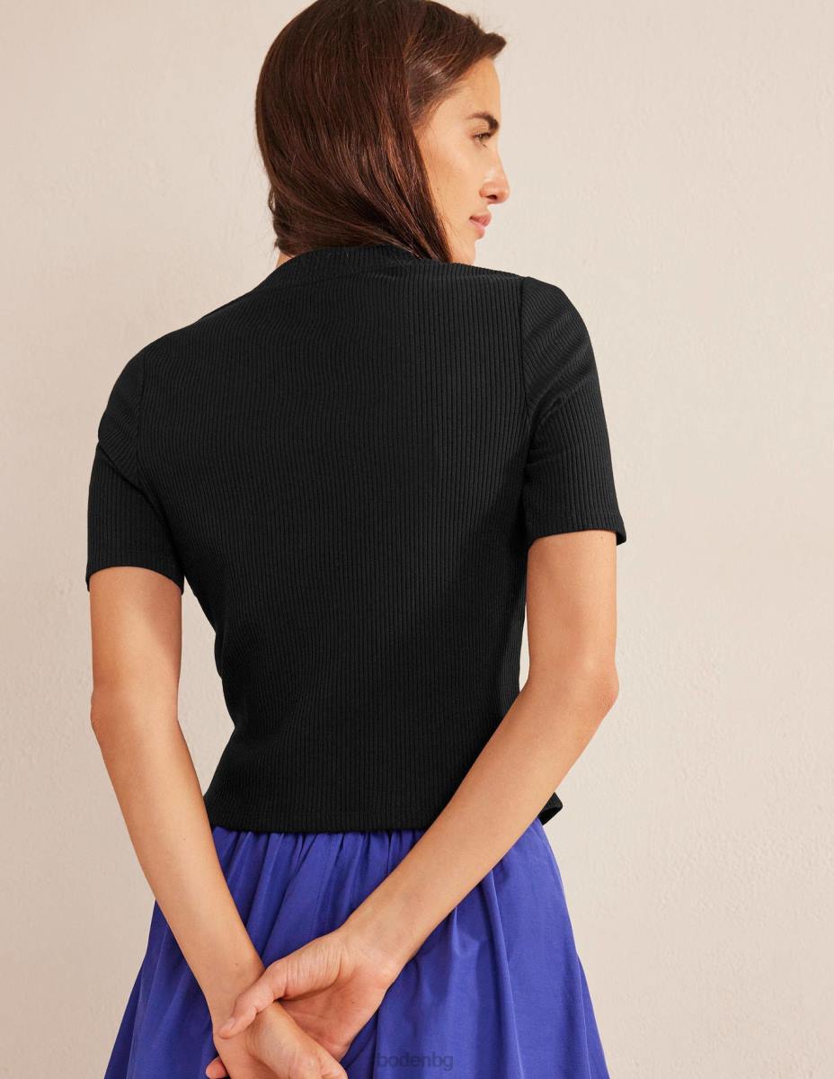 облекло Boden оребрено горнище с висока яка черен Жени LL681580