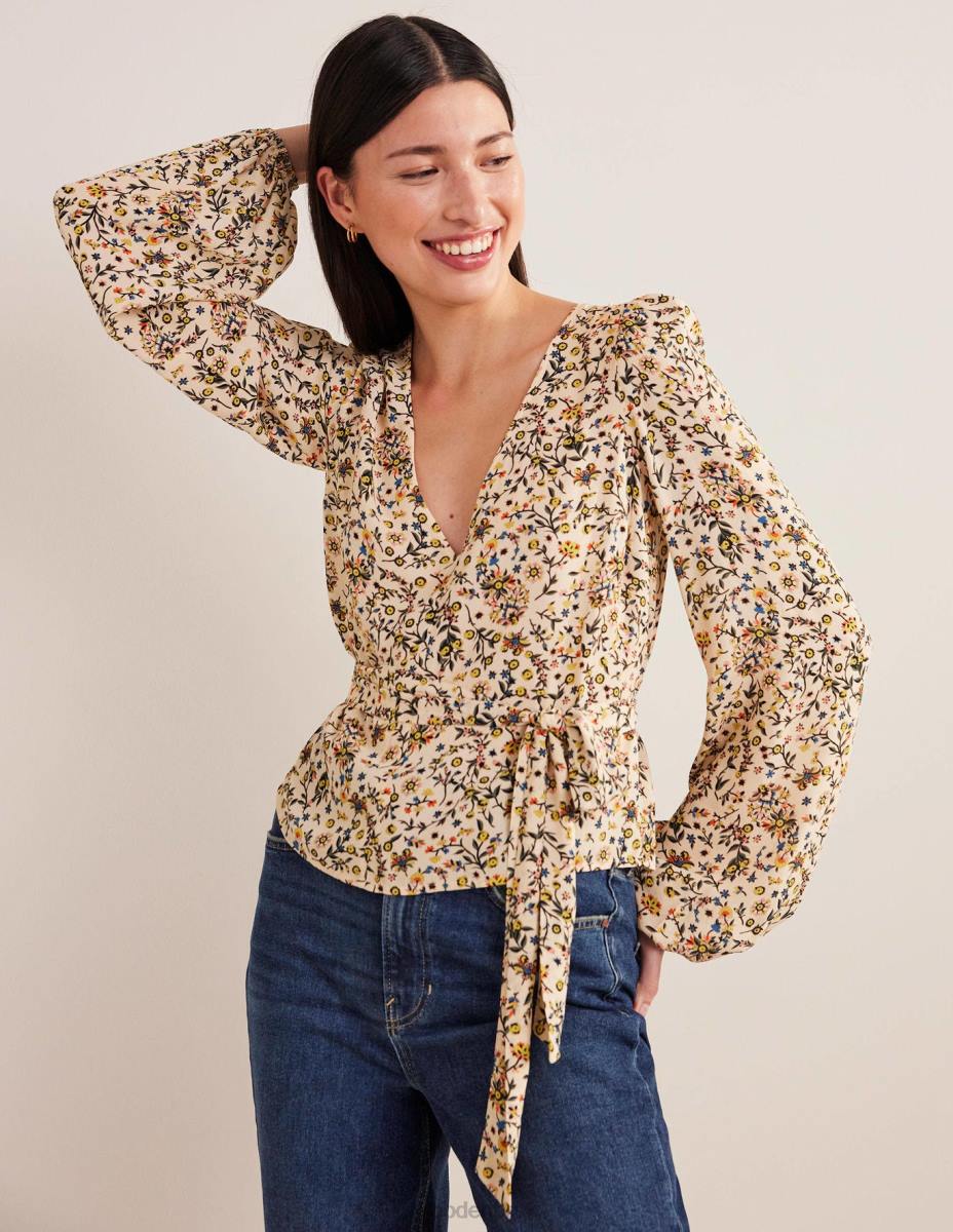 облекло Boden завържете горната част на талията слонова кост и пейсли от диви цветя Жени LL681624