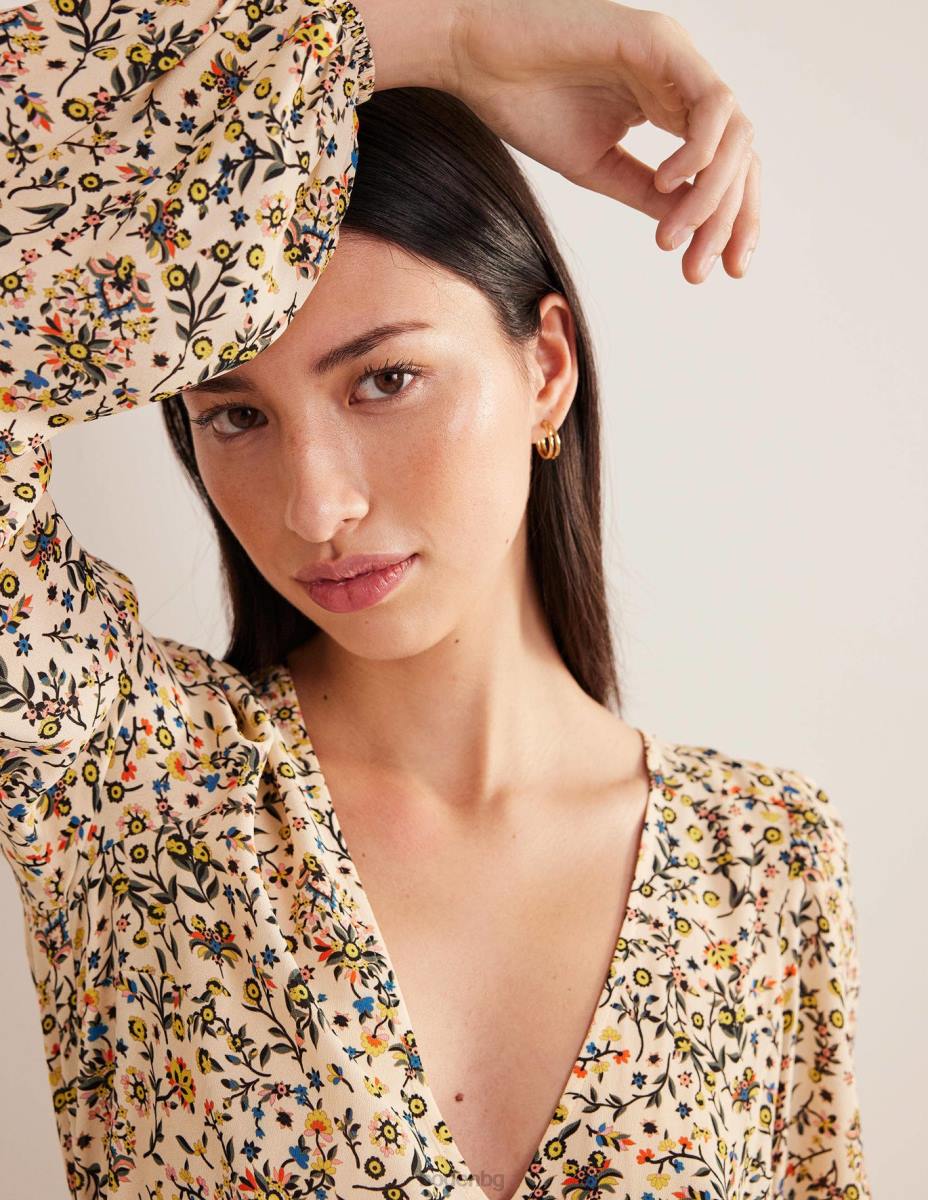 облекло Boden завържете горната част на талията слонова кост и пейсли от диви цветя Жени LL681624