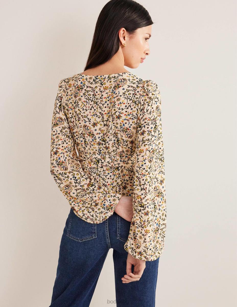 облекло Boden завържете горната част на талията слонова кост и пейсли от диви цветя Жени LL681624