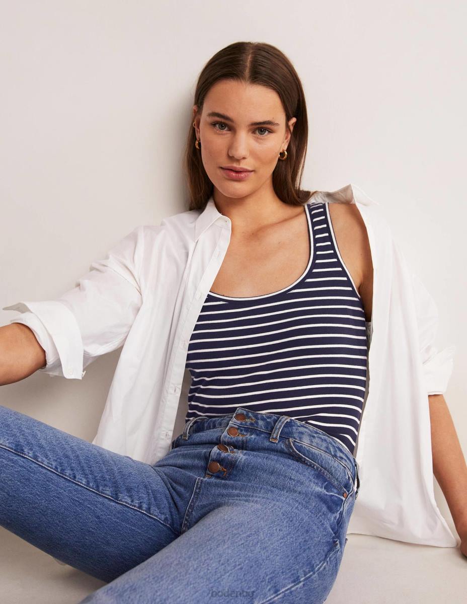 облекло Boden основна жилетка райе синьо/слонова кост Жени LL681628