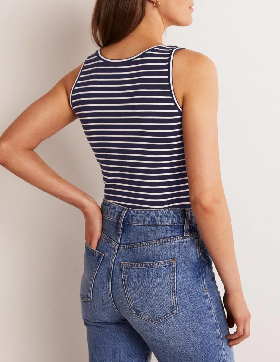 облекло Boden основна жилетка райе синьо/слонова кост Жени LL681628