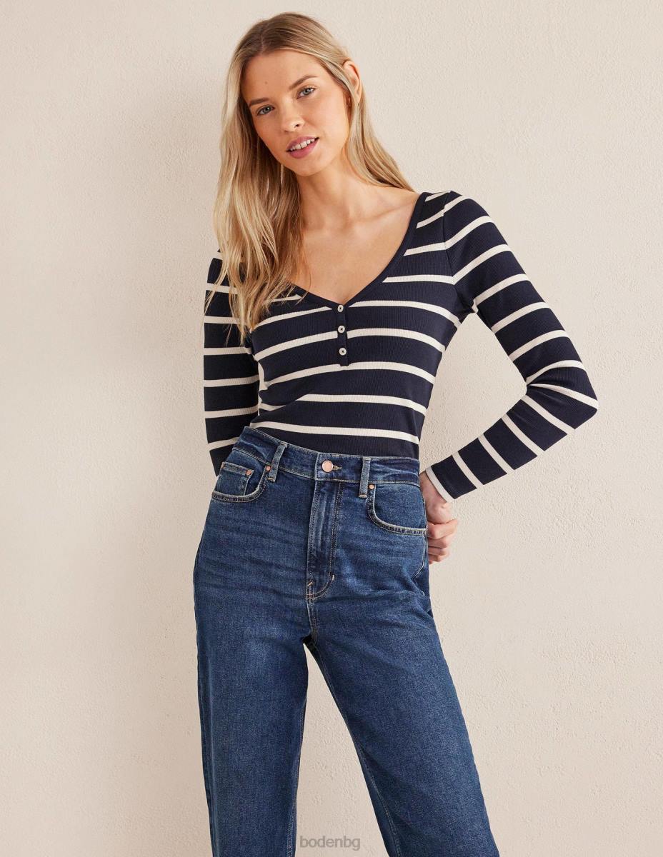 облекло Boden оребрена горна част флот и слонова кост Жени LL681667