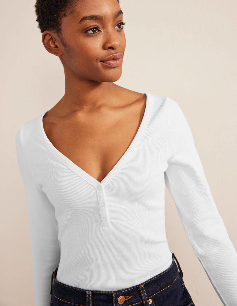 облекло Boden оребрена горна част бяло Жени LL681668