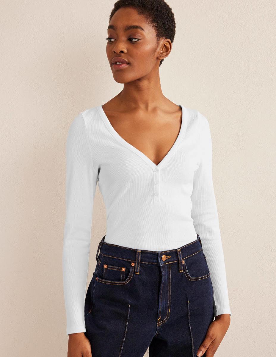 облекло Boden оребрена горна част бяло Жени LL681668