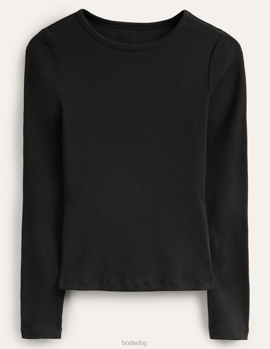 облекло Boden памучно рипсено горнище с дълъг ръкав черен Жени LL68166