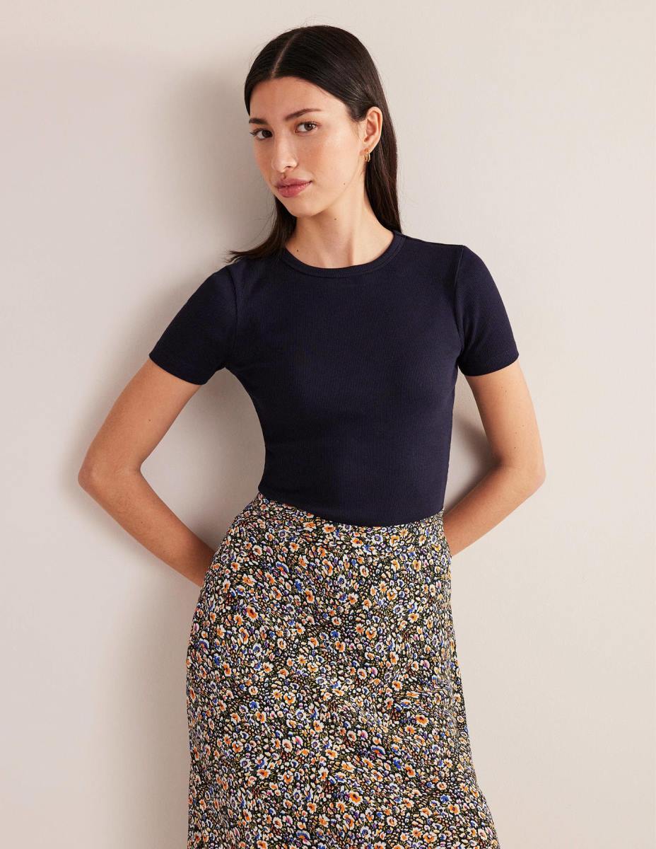 облекло Boden памучна рипсирана тениска военноморски флот Жени LL68167