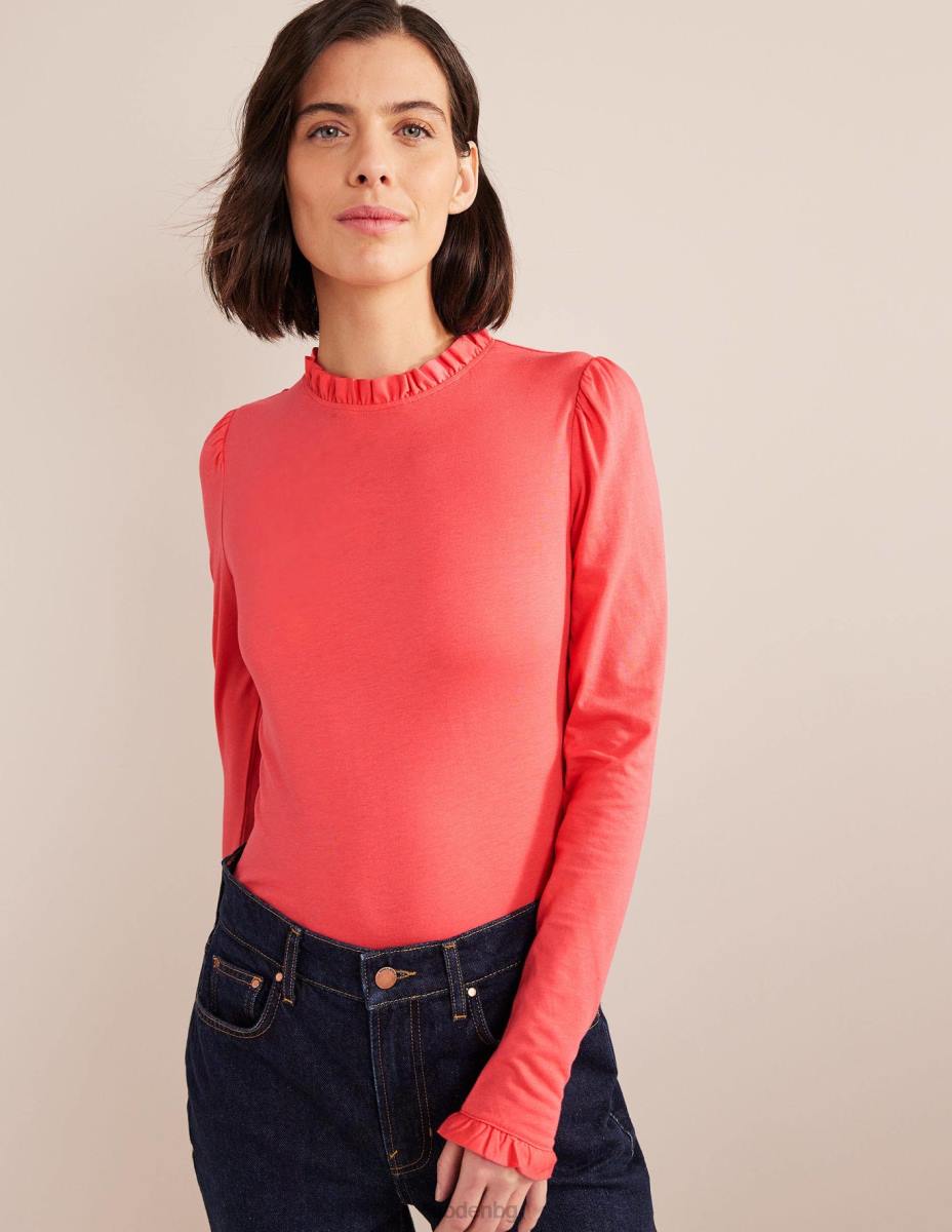 облекло Boden горна част със супермеки волани корал Жени LL681670