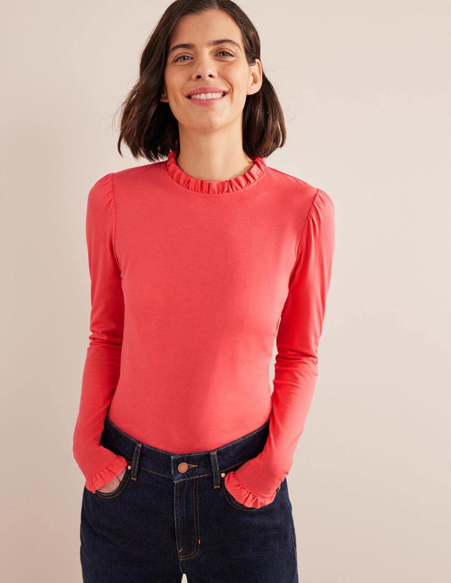 облекло Boden горна част със супермеки волани корал Жени LL681670